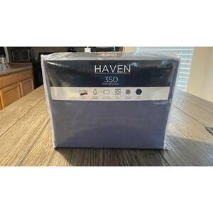 Haven 350 Thread Count King Sheet Set Blue Alpha Cotton Sateen 4pc Deep Pocket